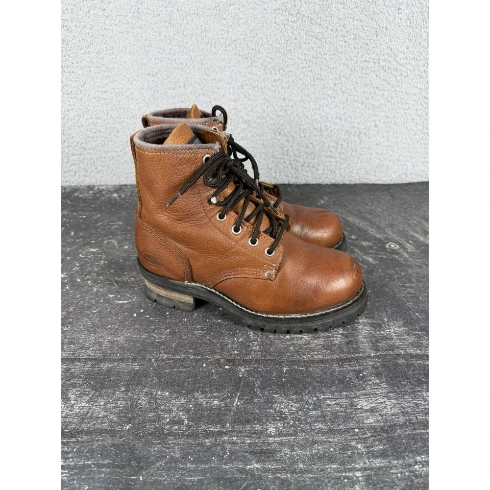 Vintage Sketchers Red Brown Leather Cascade Logger Boot  Men's Size 6 US EU 38